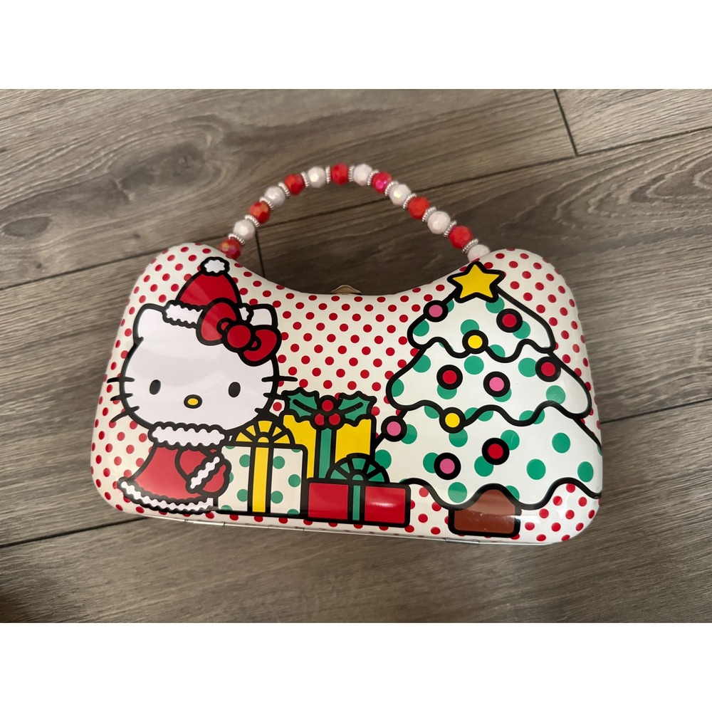 Sanrio Hello‎ Kitty Christmas Tin Purse Beaded Handle Holiday Polka Dot Bag 2023